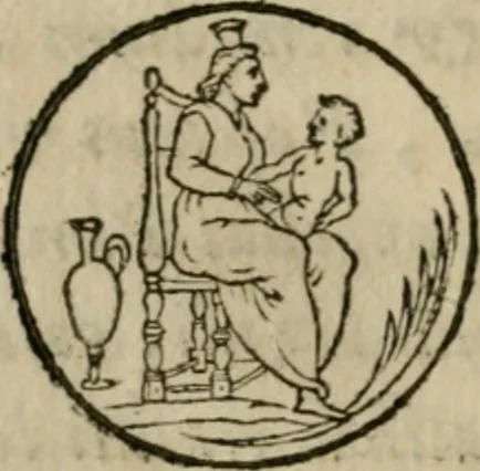An illustration from Vetvstissimae tabvlae aeneae sacris aegyptiorum simulachris coelatae accurata explicatio : in qua antiquissimarum superstitionum origines, progressiones, ritus ad barbaram, graecam, romanamque historiam illustrandam enarrantur, & multa scriptorum veterum loca qua explanantur, qua emendantur, 1605, leaf 53