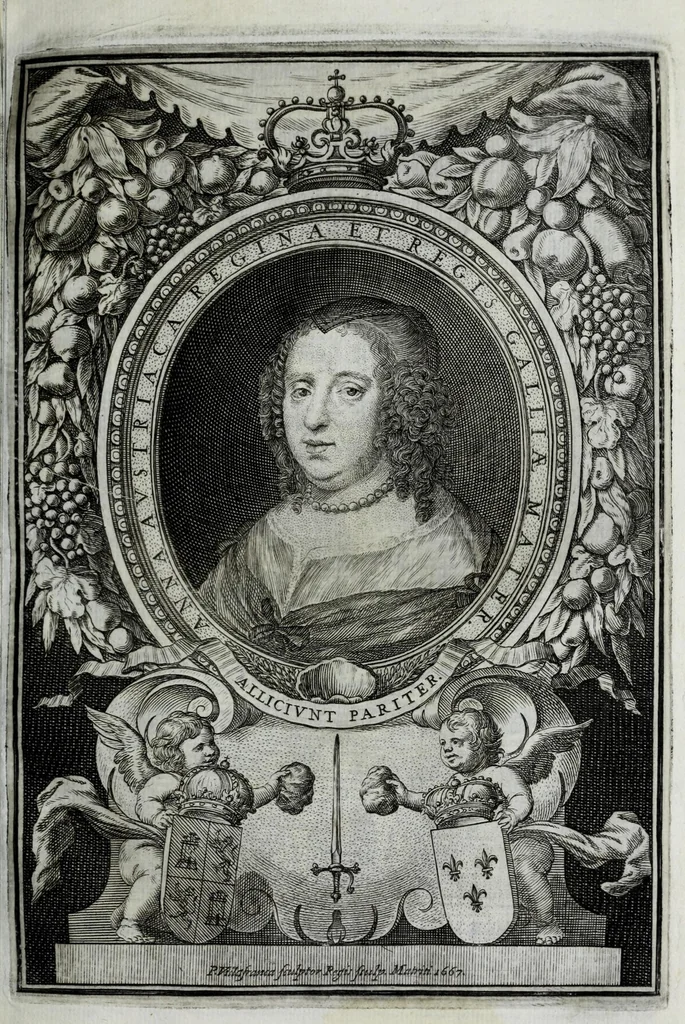 An illustration from Viage del rey nuestro señor don Felipe Quarto el Grande, a la frontera de Francia : funciones reales, del desposorio, y entregas de la serenissima señora infante de España doña Maria Teresa de Austria : vistas de Sus Magestades catolica y christianissima, señora reyna christianissima madre, y señor duque de Anjou : solemne iuramento de la paz, y sucessos de ida, y buelta de la jornada, en relacion diaria, 1667, leaf 37