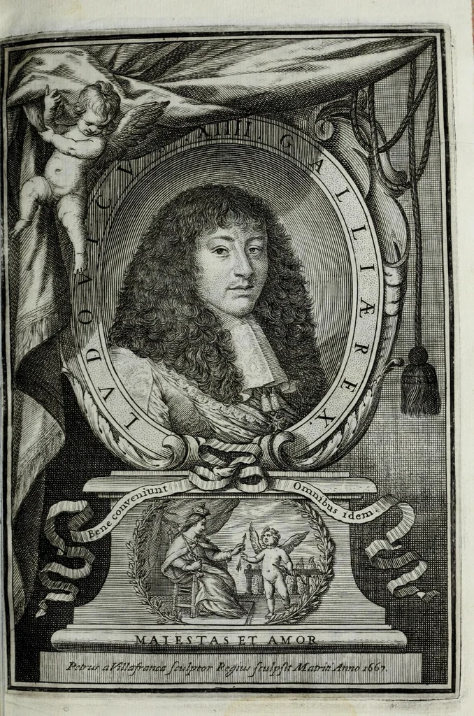 An illustration from Viage del rey nuestro señor don Felipe Quarto el Grande, a la frontera de Francia : funciones reales, del desposorio, y entregas de la serenissima señora infante de España doña Maria Teresa de Austria : vistas de Sus Magestades catolica y christianissima, señora reyna christianissima madre, y señor duque de Anjou : solemne iuramento de la paz, y sucessos de ida, y buelta de la jornada, en relacion diaria, 1667, leaf 39