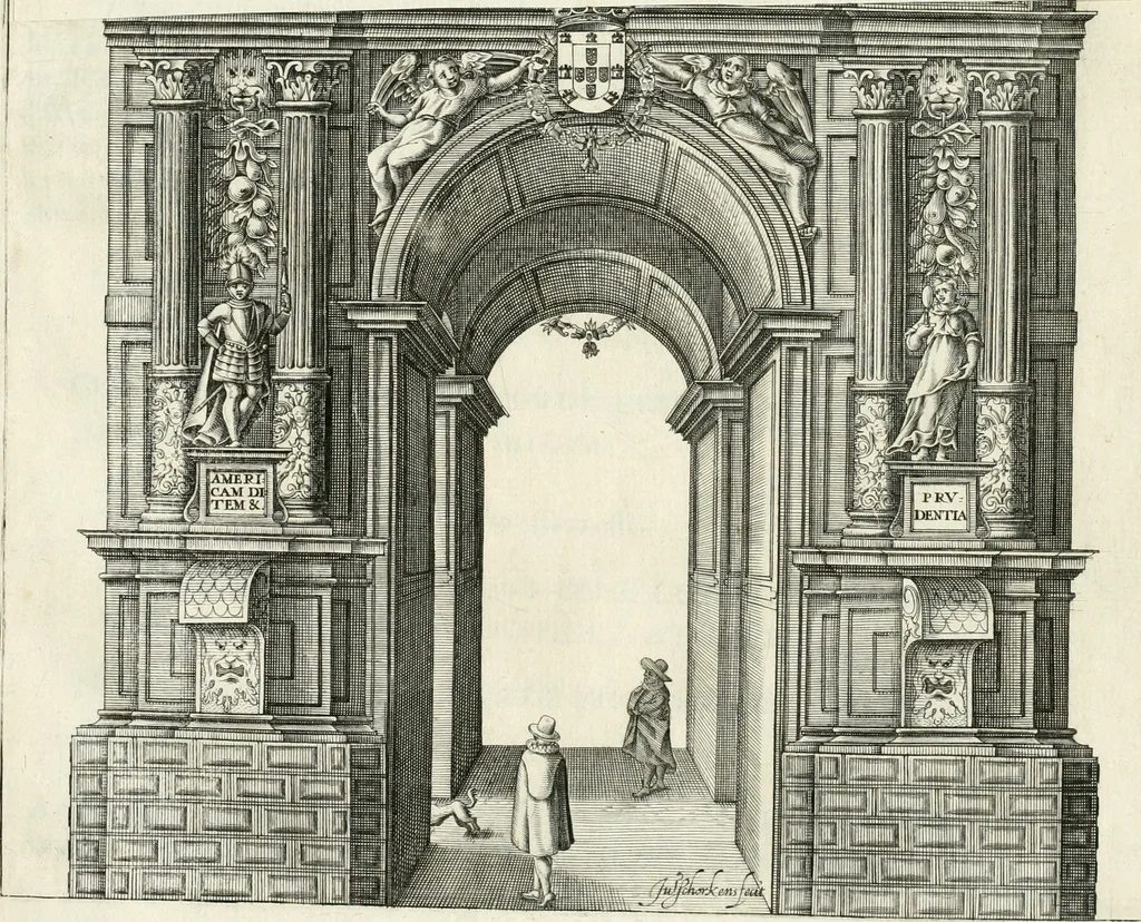 An illustration from Viagem da Catholica Real Magestade del Rey D. Filipe II N.S. ao Reyno de Portvgal e rellaçao do solene recebimento que nelle se lhe fez S. Magestade a mandou, 1621, leaf 42