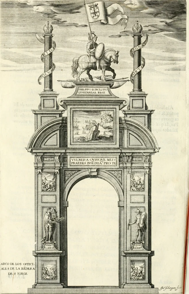 An illustration from Viagem da Catholica Real Magestade del Rey D. Filipe II N.S. ao Reyno de Portvgal e rellaçao do solene recebimento que nelle se lhe fez S. Magestade a mandou, 1621, leaf 65
