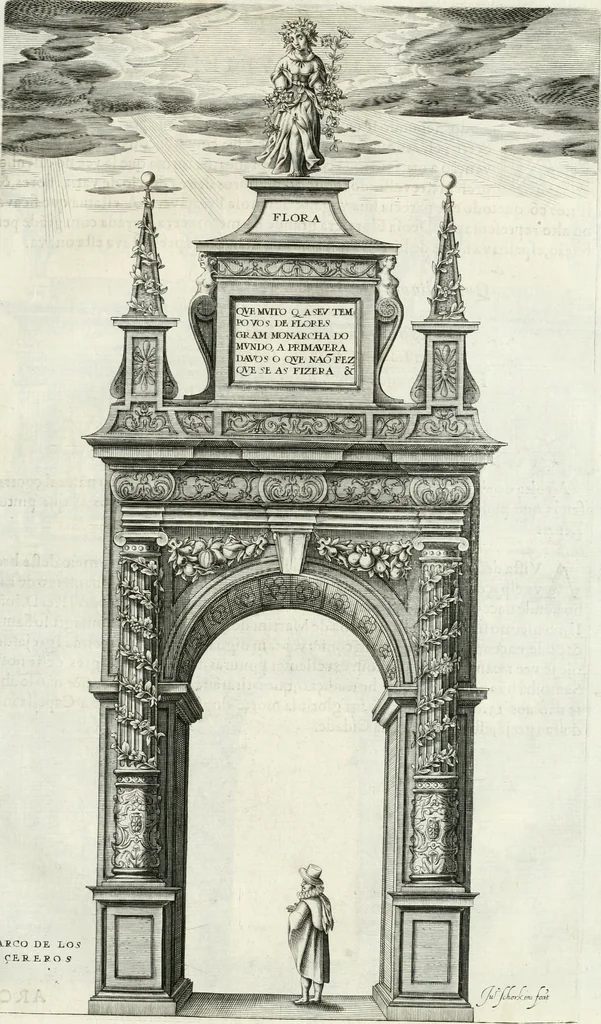 An illustration from Viagem da Catholica Real Magestade del Rey D. Filipe II N.S. ao Reyno de Portvgal e rellaçao do solene recebimento que nelle se lhe fez S. Magestade a mandou, 1621, leaf 74