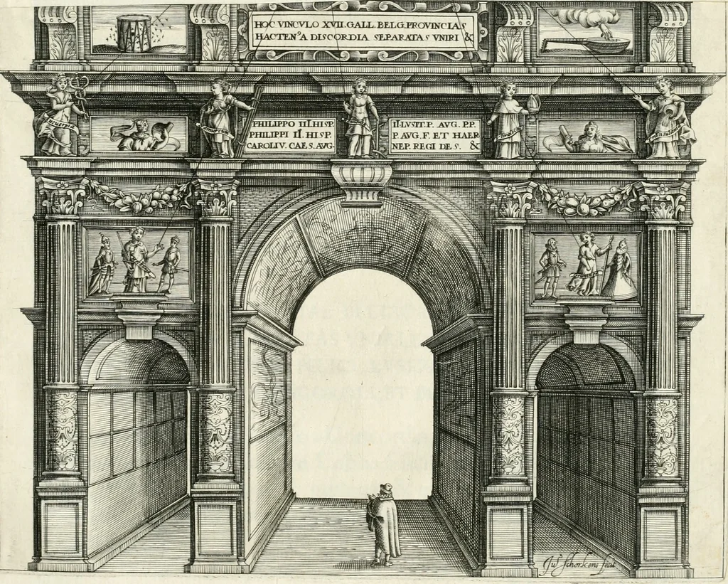 An illustration from Viagem da Catholica Real Magestade del Rey D. Filipe II N.S. ao Reyno de Portvgal e rellaçao do solene recebimento que nelle se lhe fez S. Magestade a mandou, 1621, leaf 88