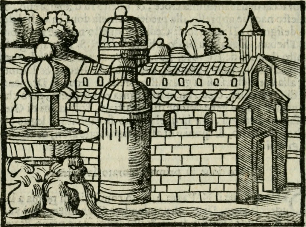 An illustration from Viaggio da Venetia al Santo Sepolcro, et al monte Sinai; col dissegno delle città, castelli, ville, chiese, monasterij, isole, porti, & fiumi, che sin là si ritrouano; et vna breue regola di quanto si dee osseruar nel detto viaggio, e quel che si paga da luoco à luoco, sì di dacij, come d'altre cose, 1606, leaf 101