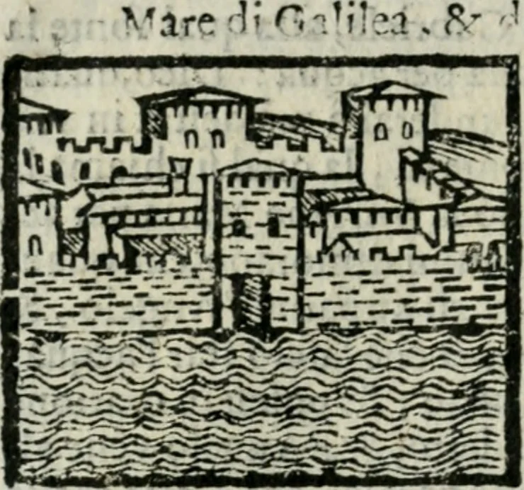 An illustration from Viaggio da Venetia al Santo Sepolcro, et al monte Sinai; col dissegno delle città, castelli, ville, chiese, monasterij, isole, porti, & fiumi, che sin là si ritrouano; et vna breue regola di quanto si dee osseruar nel detto viaggio, e quel che si paga da luoco à luoco, sì di dacij, come d'altre cose, 1606, leaf 111