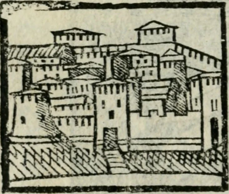 An illustration from Viaggio da Venetia al Santo Sepolcro, et al monte Sinai; col dissegno delle città, castelli, ville, chiese, monasterij, isole, porti, & fiumi, che sin là si ritrouano; et vna breue regola di quanto si dee osseruar nel detto viaggio, e quel che si paga da luoco à luoco, sì di dacij, come d'altre cose, 1606, leaf 113