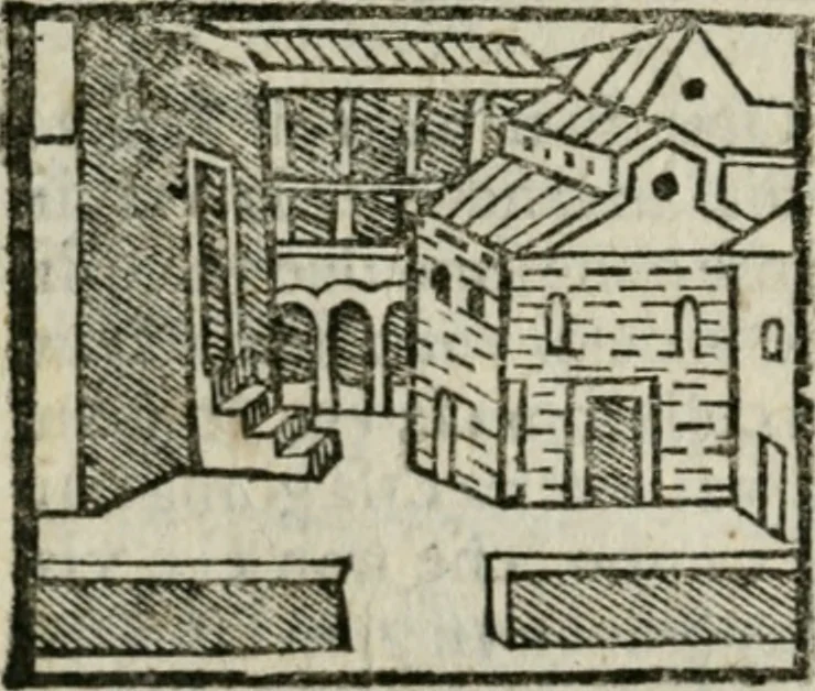 An illustration from Viaggio da Venetia al Santo Sepolcro, et al monte Sinai; col dissegno delle città, castelli, ville, chiese, monasterij, isole, porti, & fiumi, che sin là si ritrouano; et vna breue regola di quanto si dee osseruar nel detto viaggio, e quel che si paga da luoco à luoco, sì di dacij, come d'altre cose, 1606, leaf 119