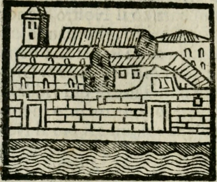 An illustration from Viaggio da Venetia al Santo Sepolcro, et al monte Sinai; col dissegno delle città, castelli, ville, chiese, monasterij, isole, porti, & fiumi, che sin là si ritrouano; et vna breue regola di quanto si dee osseruar nel detto viaggio, e quel che si paga da luoco à luoco, sì di dacij, come d'altre cose, 1606, leaf 121