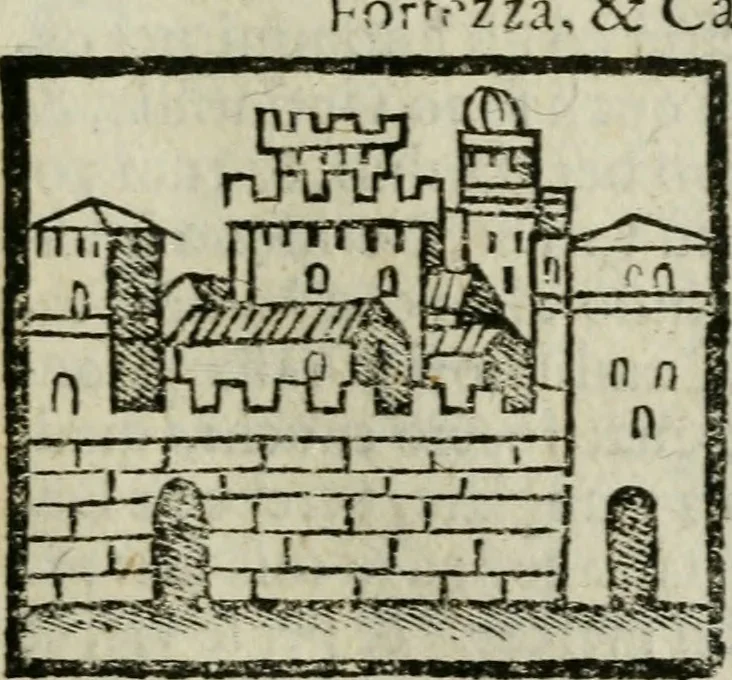 An illustration from Viaggio da Venetia al Santo Sepolcro, et al monte Sinai; col dissegno delle città, castelli, ville, chiese, monasterij, isole, porti, & fiumi, che sin là si ritrouano; et vna breue regola di quanto si dee osseruar nel detto viaggio, e quel che si paga da luoco à luoco, sì di dacij, come d'altre cose, 1606, leaf 122
