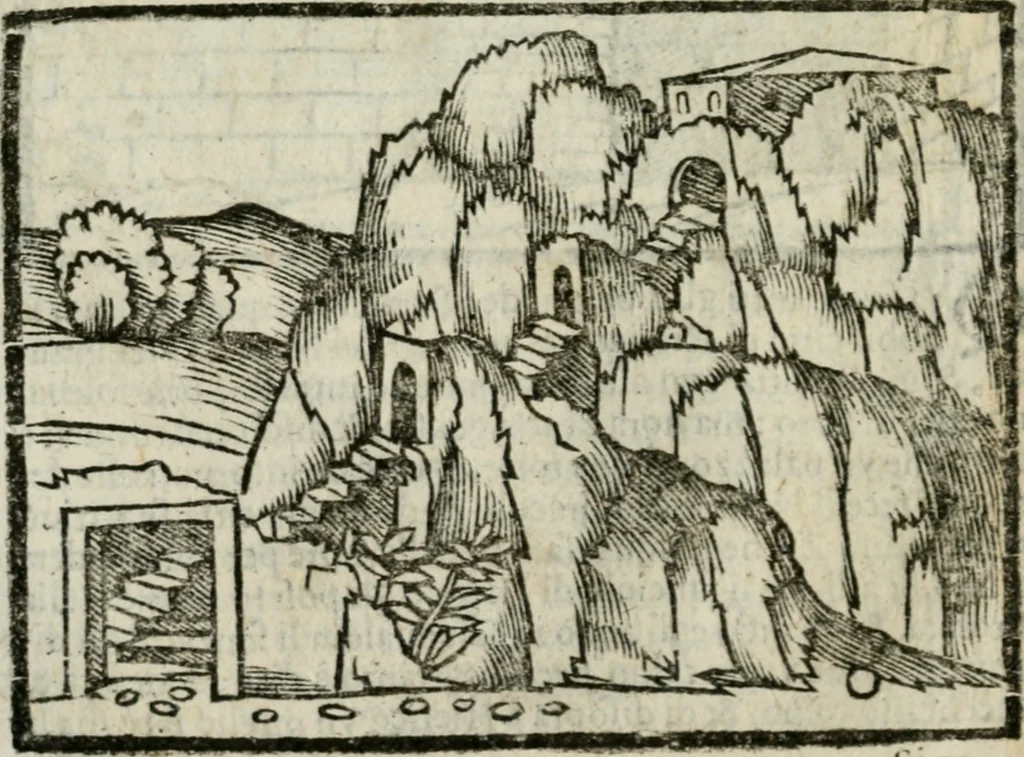 An illustration from Viaggio da Venetia al Santo Sepolcro, et al monte Sinai; col dissegno delle città, castelli, ville, chiese, monasterij, isole, porti, & fiumi, che sin là si ritrouano; et vna breue regola di quanto si dee osseruar nel detto viaggio, e quel che si paga da luoco à luoco, sì di dacij, come d'altre cose, 1606, leaf 127