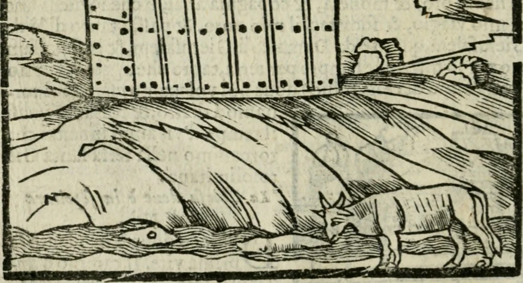 An illustration from Viaggio da Venetia al Santo Sepolcro, et al monte Sinai; col dissegno delle città, castelli, ville, chiese, monasterij, isole, porti, & fiumi, che sin là si ritrouano; et vna breue regola di quanto si dee osseruar nel detto viaggio, e quel che si paga da luoco à luoco, sì di dacij, come d'altre cose, 1606, leaf 133