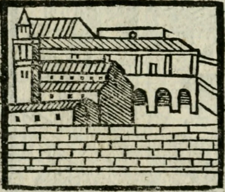 An illustration from Viaggio da Venetia al Santo Sepolcro, et al monte Sinai; col dissegno delle città, castelli, ville, chiese, monasterij, isole, porti, & fiumi, che sin là si ritrouano; et vna breue regola di quanto si dee osseruar nel detto viaggio, e quel che si paga da luoco à luoco, sì di dacij, come d'altre cose, 1606, leaf 135