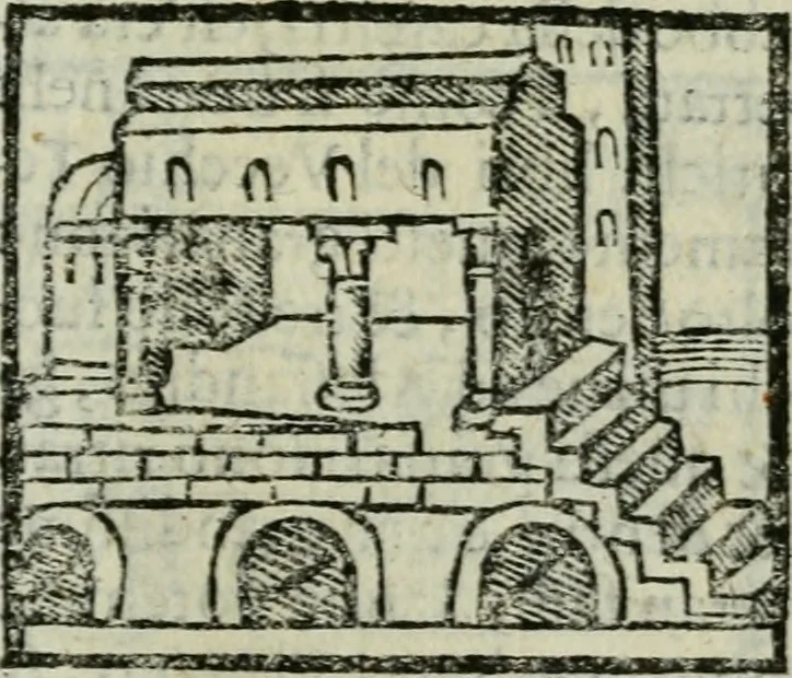 An illustration from Viaggio da Venetia al Santo Sepolcro, et al monte Sinai; col dissegno delle città, castelli, ville, chiese, monasterij, isole, porti, & fiumi, che sin là si ritrouano; et vna breue regola di quanto si dee osseruar nel detto viaggio, e quel che si paga da luoco à luoco, sì di dacij, come d'altre cose, 1606, leaf 152
