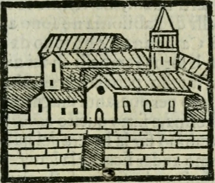 An illustration from Viaggio da Venetia al Santo Sepolcro, et al monte Sinai; col dissegno delle città, castelli, ville, chiese, monasterij, isole, porti, & fiumi, che sin là si ritrouano; et vna breue regola di quanto si dee osseruar nel detto viaggio, e quel che si paga da luoco à luoco, sì di dacij, come d'altre cose, 1606, leaf 154