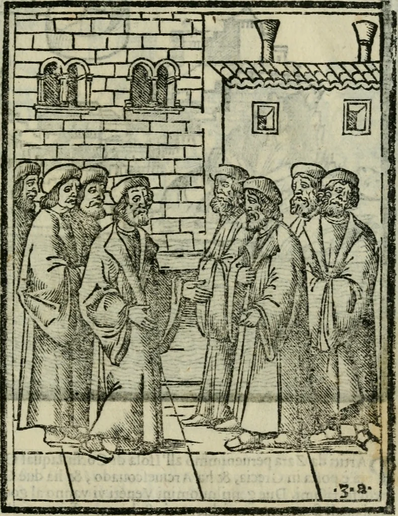 An illustration from Viaggio da Venetia al Santo Sepolcro, et al monte Sinai; col dissegno delle città, castelli, ville, chiese, monasterij, isole, porti, & fiumi, che sin là si ritrouano; et vna breue regola di quanto si dee osseruar nel detto viaggio, e quel che si paga da luoco à luoco, sì di dacij, come d'altre cose, 1606, leaf 16