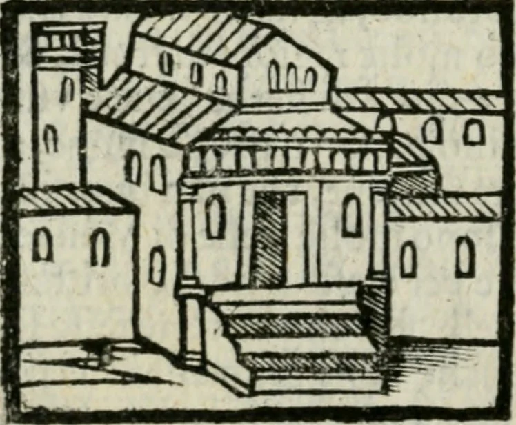 An illustration from Viaggio da Venetia al Santo Sepolcro, et al monte Sinai; col dissegno delle città, castelli, ville, chiese, monasterij, isole, porti, & fiumi, che sin là si ritrouano; et vna breue regola di quanto si dee osseruar nel detto viaggio, e quel che si paga da luoco à luoco, sì di dacij, come d'altre cose, 1606, leaf 161