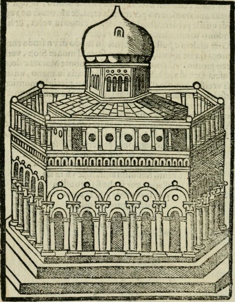 An illustration from Viaggio da Venetia al Santo Sepolcro, et al monte Sinai; col dissegno delle città, castelli, ville, chiese, monasterij, isole, porti, & fiumi, che sin là si ritrouano; et vna breue regola di quanto si dee osseruar nel detto viaggio, e quel che si paga da luoco à luoco, sì di dacij, come d'altre cose, 1606, leaf 37