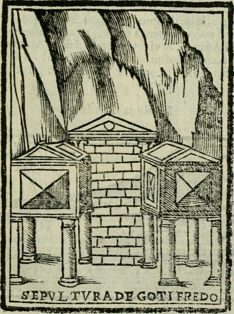 An illustration from Viaggio da Venetia al Santo Sepolcro, et al monte Sinai; col dissegno delle città, castelli, ville, chiese, monasterij, isole, porti, & fiumi, che sin là si ritrouano; et vna breue regola di quanto si dee osseruar nel detto viaggio, e quel che si paga da luoco à luoco, sì di dacij, come d'altre cose, 1606, leaf 48