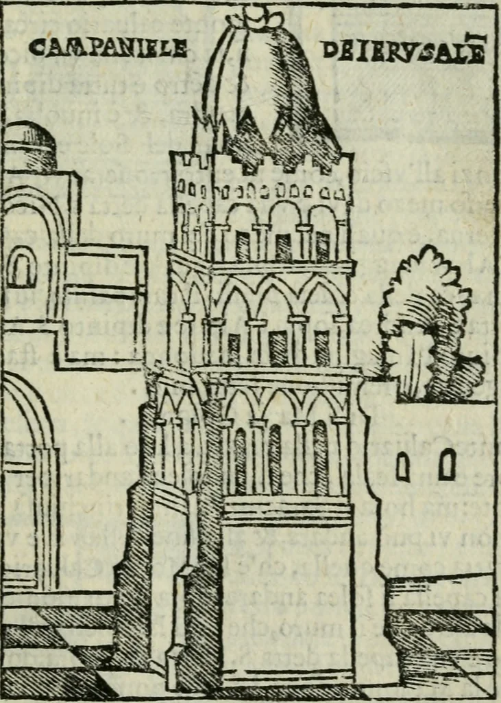An illustration from Viaggio da Venetia al Santo Sepolcro, et al monte Sinai; col dissegno delle città, castelli, ville, chiese, monasterij, isole, porti, & fiumi, che sin là si ritrouano; et vna breue regola di quanto si dee osseruar nel detto viaggio, e quel che si paga da luoco à luoco, sì di dacij, come d'altre cose, 1606, leaf 56