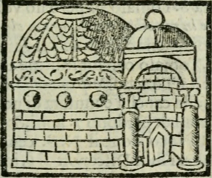 An illustration from Viaggio da Venetia al Santo Sepolcro, et al monte Sinai; col dissegno delle città, castelli, ville, chiese, monasterij, isole, porti, & fiumi, che sin là si ritrouano; et vna breue regola di quanto si dee osseruar nel detto viaggio, e quel che si paga da luoco à luoco, sì di dacij, come d'altre cose, 1606, leaf 64
