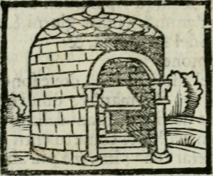 An illustration from Viaggio da Venetia al Santo Sepolcro, et al monte Sinai; col dissegno delle città, castelli, ville, chiese, monasterij, isole, porti, & fiumi, che sin là si ritrouano; et vna breue regola di quanto si dee osseruar nel detto viaggio, e quel che si paga da luoco à luoco, sì di dacij, come d'altre cose, 1606, leaf 65