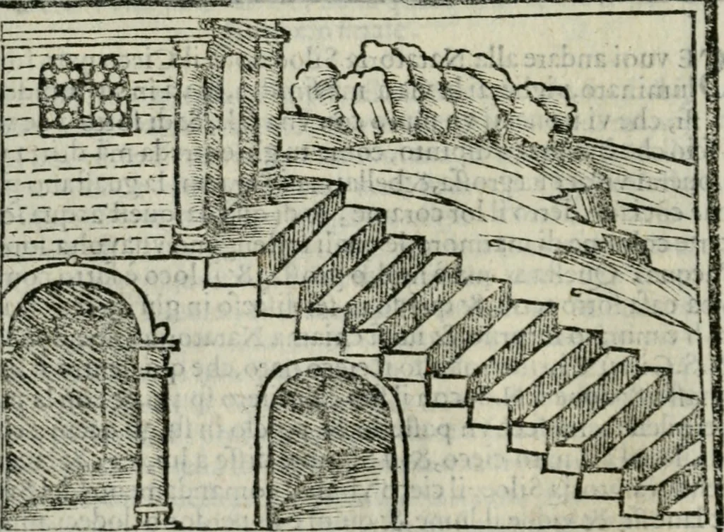 An illustration from Viaggio da Venetia al Santo Sepolcro, et al monte Sinai; col dissegno delle città, castelli, ville, chiese, monasterij, isole, porti, & fiumi, che sin là si ritrouano; et vna breue regola di quanto si dee osseruar nel detto viaggio, e quel che si paga da luoco à luoco, sì di dacij, come d'altre cose, 1606, leaf 71