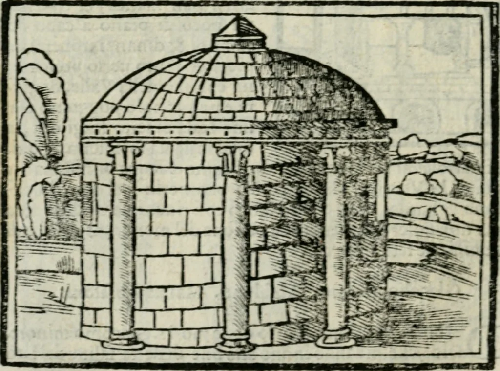 An illustration from Viaggio da Venetia al Santo Sepolcro, et al monte Sinai; col dissegno delle città, castelli, ville, chiese, monasterij, isole, porti, & fiumi, che sin là si ritrouano; et vna breue regola di quanto si dee osseruar nel detto viaggio, e quel che si paga da luoco à luoco, sì di dacij, come d'altre cose, 1606, leaf 73