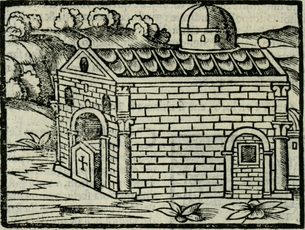 An illustration from Viaggio da Venetia al Santo Sepolcro, et al monte Sinai; col dissegno delle città, castelli, ville, chiese, monasterij, isole, porti, & fiumi, che sin là si ritrouano; et vna breue regola di quanto si dee osseruar nel detto viaggio, e quel che si paga da luoco à luoco, sì di dacij, come d'altre cose, 1606, leaf 81