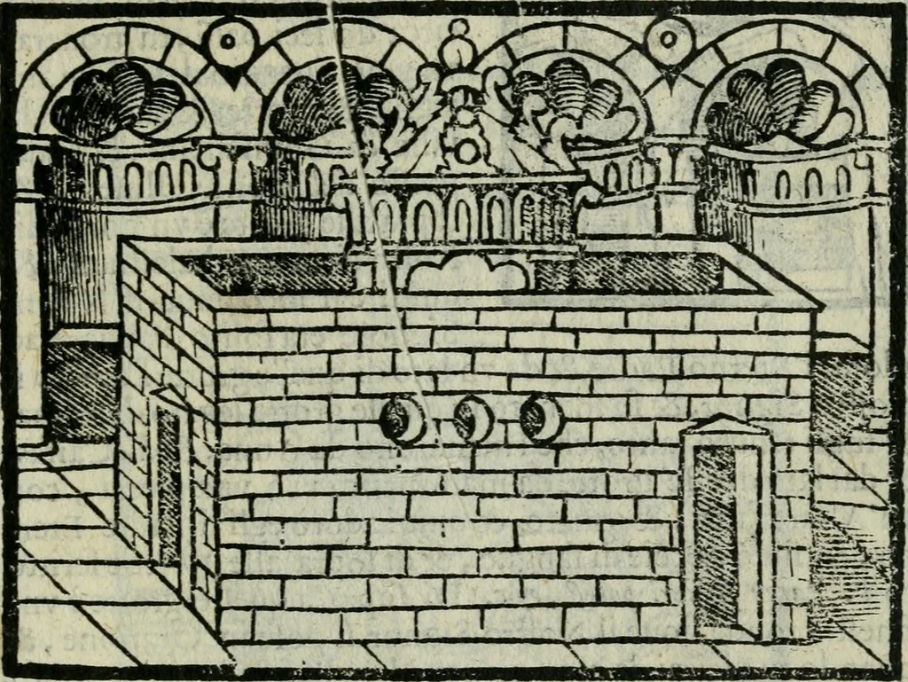 An illustration from Viaggio da Venetia al Santo Sepolcro, et al monte Sinai; col dissegno delle città, castelli, ville, chiese, monasterij, isole, porti, & fiumi, che sin là si ritrouano; et vna breue regola di quanto si dee osseruar nel detto viaggio, e quel che si paga da luoco à luoco, sì di dacij, come d'altre cose, 1606, leaf 82