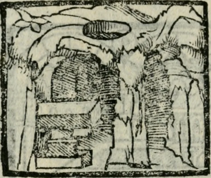An illustration from Viaggio da Venetia al Santo Sepolcro, et al monte Sinai; col dissegno delle città, castelli, ville, chiese, monasterij, isole, porti, & fiumi, che sin là si ritrouano; et vna breue regola di quanto si dee osseruar nel detto viaggio, e quel che si paga da luoco à luoco, sì di dacij, come d'altre cose, 1606, leaf 83