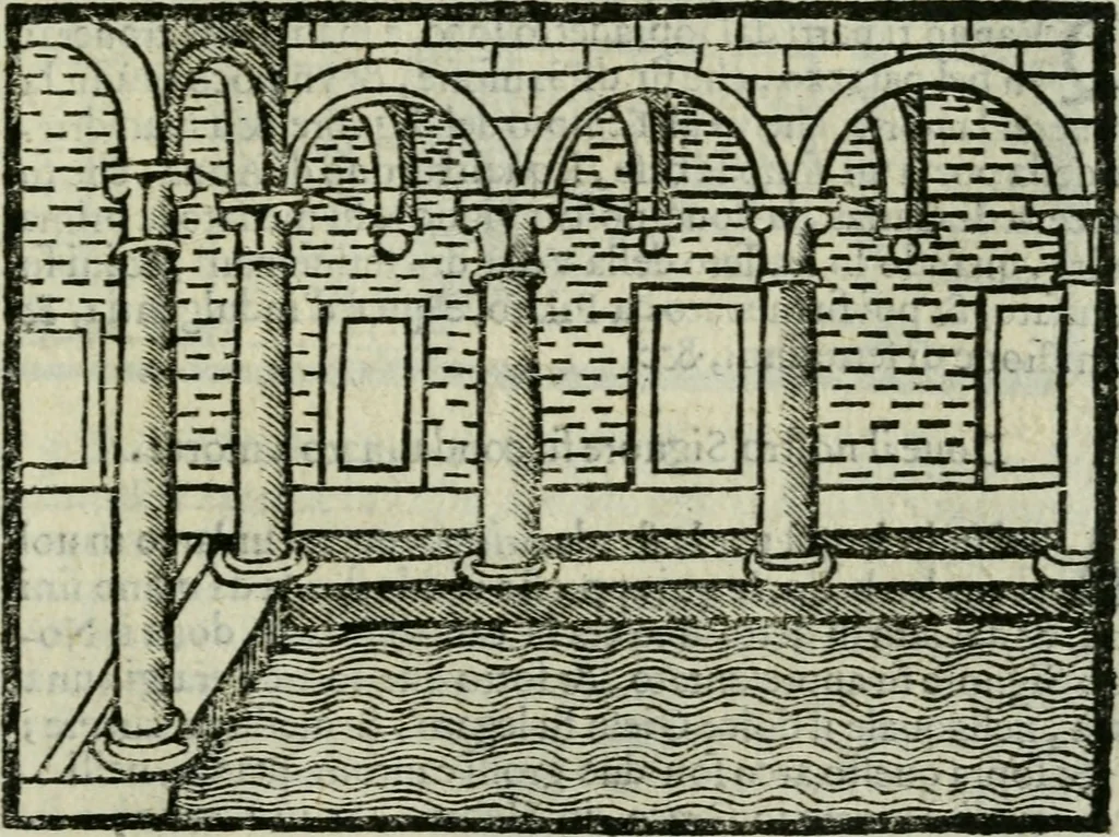 An illustration from Viaggio da Venetia al Santo Sepolcro, et al monte Sinai; col dissegno delle città, castelli, ville, chiese, monasterij, isole, porti, & fiumi, che sin là si ritrouano; et vna breue regola di quanto si dee osseruar nel detto viaggio, e quel che si paga da luoco à luoco, sì di dacij, come d'altre cose, 1606, leaf 88