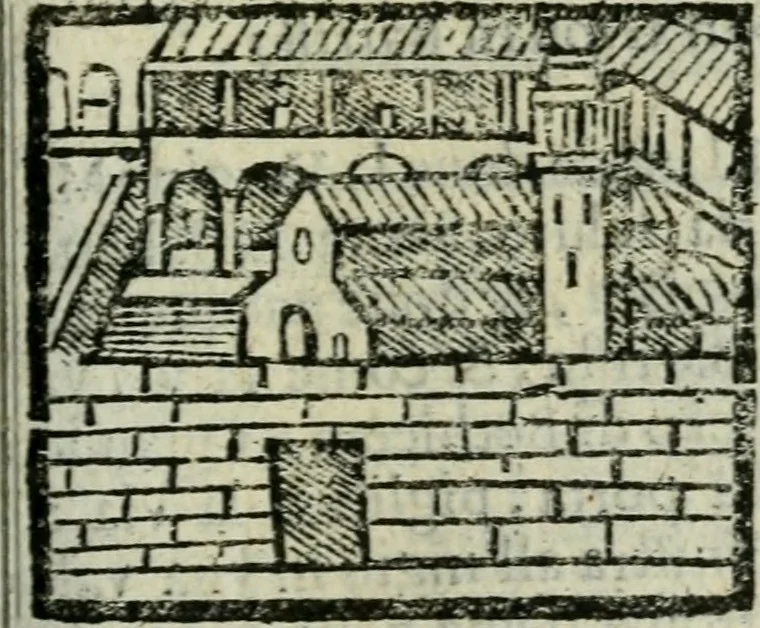 An illustration from Viaggio da Venetia al Santo Sepolcro, et al monte Sinai; col dissegno delle città, castelli, ville, chiese, monasterij, isole, porti, & fiumi, che sin là si ritrouano; et vna breue regola di quanto si dee osseruar nel detto viaggio, e quel che si paga da luoco à luoco, sì di dacij, come d'altre cose, 1606, leaf 96