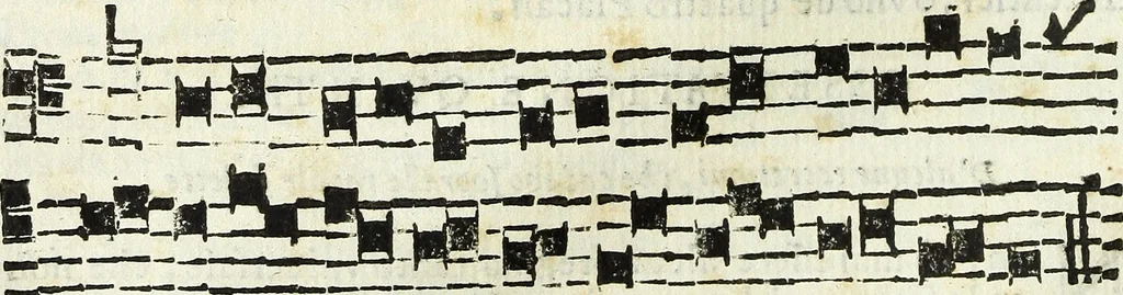 An illustration from Via retta della voce corale, 1671, leaf 123