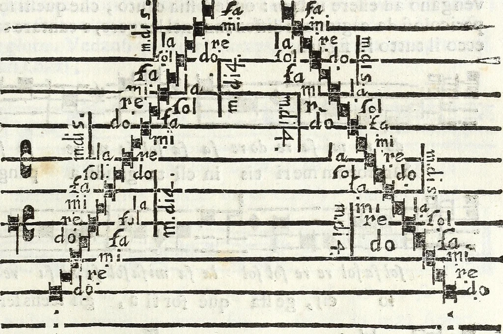An illustration from Via retta della voce corale, 1671, leaf 62