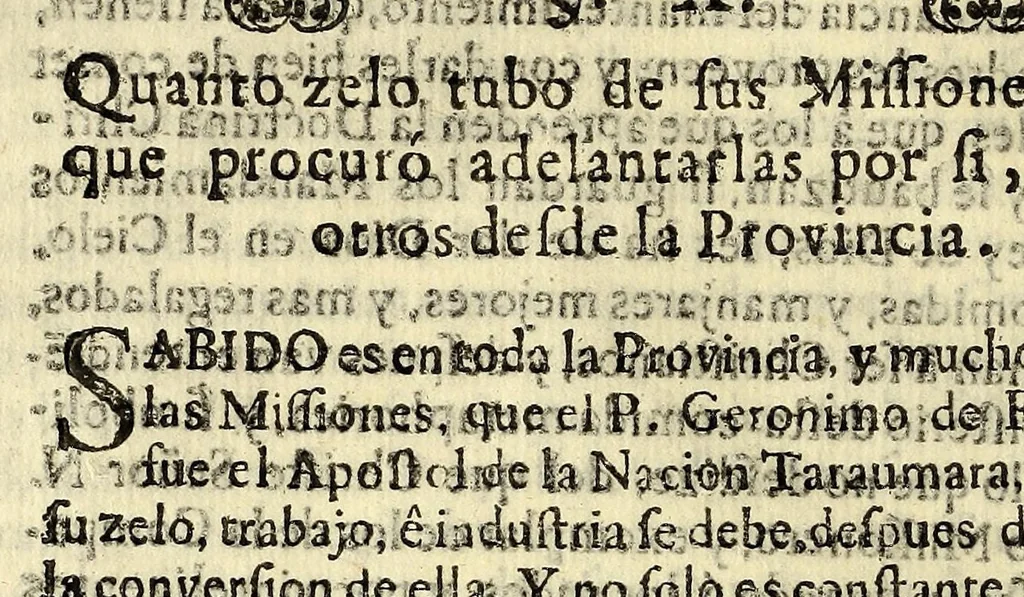 An illustration from Vida admirable, y muerte dichosa del religioso P. Geronimo de Figueroa. : Professo de la Compañia de Jesus en la Provincia de Nueva-España. Missionero de quarenta años entre los indios Taraumares, y Tepehuanes de la Sierra Madre: y despues rector del Colegio Maximo, y preposito de la casa professa de Mexico, 1689, leaf 38