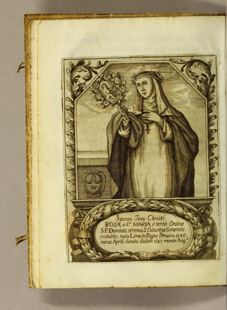 An illustration from Vida admirable, y muerte preciosa, de la venerable madre soror Rosa de Santa Maria peruana, en Lima, de la Tercera Orden de Predicadores. : Sacada del processo remissorial, hecho con decreto de la santidad de Vrbano VIII., 1665, leaf 18