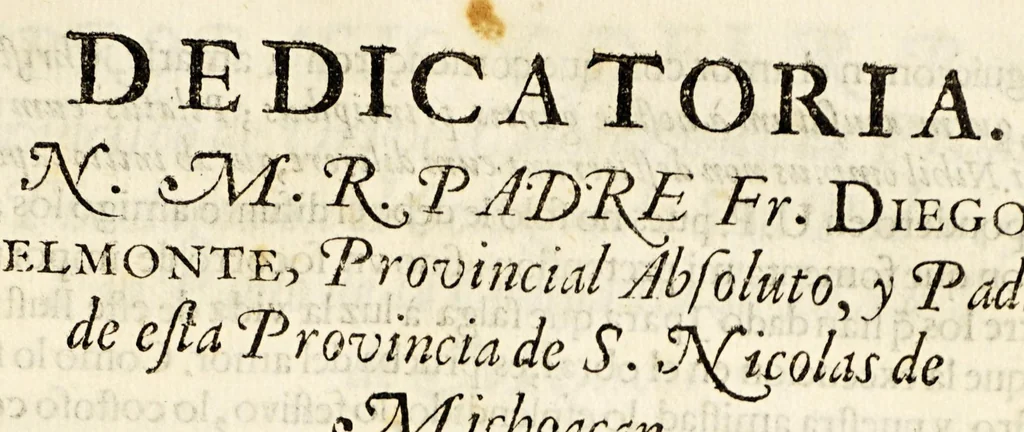 An illustration from Vida del venerable P. y exemplarissimo varon, el M. F. Diego Basalenque ... de San Nicolas de Michoacan, de la orden de N.P. San Agustin., 1664, leaf 5