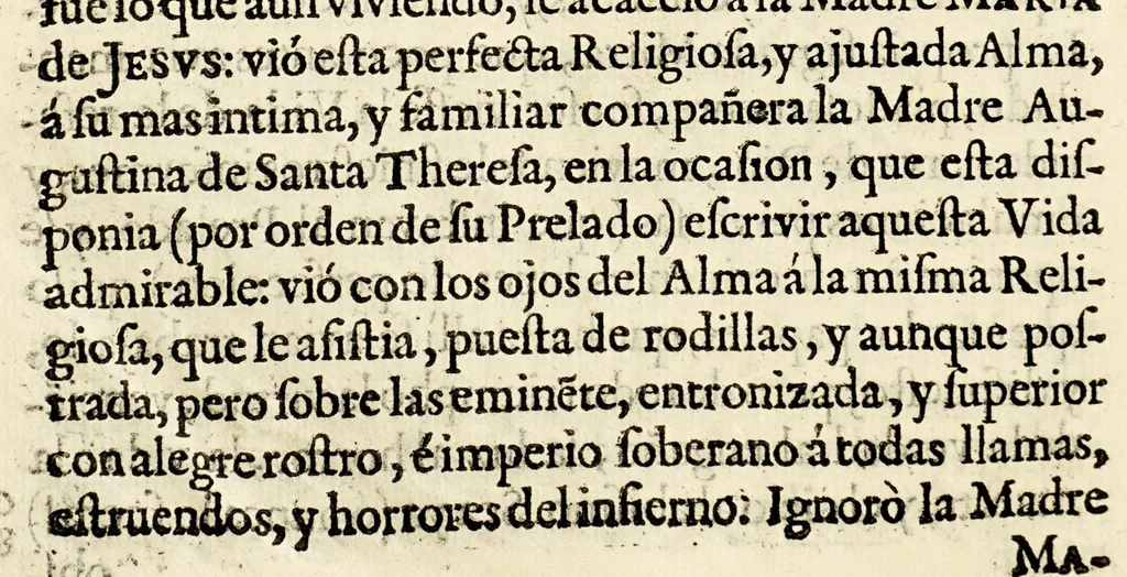An illustration from Vida, y virtudes heroycas de la madre Maria de Jesus, religiosa professa en el Convento de la Limpia Concepcion de la Virgen Maria N. Señora de la Ciudad de los Angeles., 1676, leaf 60