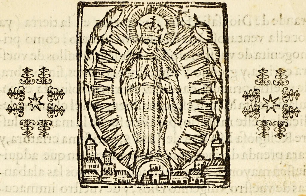 An illustration from Vida, y virtudes heroycas de la madre Maria de Jesus, religiosa professa en el Convento de la Limpia Concepcion de la Virgen Maria N. Señora de la Ciudad de los Angeles., 1676, leaf 7