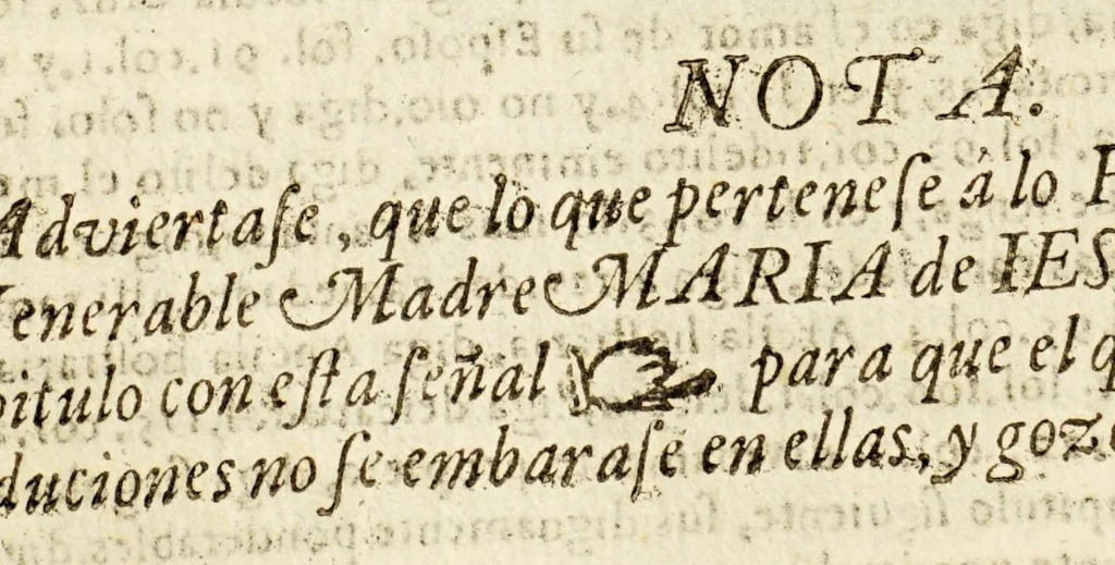 An illustration from Vida, y virtudes heroycas de la madre Maria de Jesus, religiosa professa en el Convento de la Limpia Concepcion de la Virgen Maria N. Señora de la Ciudad de los Angeles., 1676, leaf 70