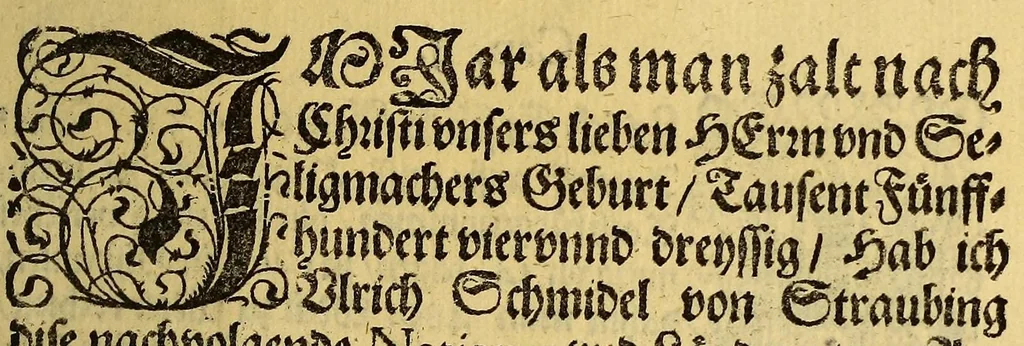 An illustration from Vierte Schiffart. Warhafftige Historien einer wunderbaren Schiffart, welche Ulrich Schmidel von Straubing, von Anno 1534. biss Anno 1554 in Americam oder Newenwelt, bey Brasilia und Rio della Plata gethan. : Was er in diesen neuntzehen Jahren aussgestanden, vnd was für seltzame wunderbare Länder vnd Leut er gesehen: durch ermelten Schmidel selbs beschrieben, an jetzt aber an Tag geben mit Verbesserung vnd Corrigierung der Stätt, Länder vnd Flüss namen, dessgleichen mit einer nothwendigen Landtaffel, Figuren, vnd anderer mehr Erklerung, gezieret,, 1599, leaf 17