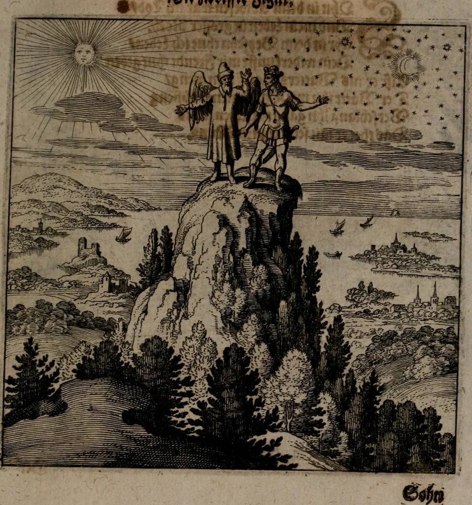 An illustration from Vier tractätlein Fr. Basilii Valentini benedicter ordens von dem grossen stäin der vralten weysen maister, vnd artzneyen menschlicher gesundheyt : deren er in seinen andern schrifften gedencket, aber vor diesem niemahlen an tag kommen seind, alss nemblich seine : 1. Handgriffe vber die bereitung des grossen steins : 2. Handgriffe wie er seine artzneyen gemacht hat : 3. Schlussreden vom sulphure, victriolo, vnnd magnete : 4. Supplementum oder zugabe, 1625, leaf 116