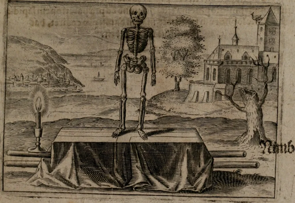 An illustration from Vier tractätlein Fr. Basilii Valentini benedicter ordens von dem grossen stäin der vralten weysen maister, vnd artzneyen menschlicher gesundheyt : deren er in seinen andern schrifften gedencket, aber vor diesem niemahlen an tag kommen seind, alss nemblich seine : 1. Handgriffe vber die bereitung des grossen steins : 2. Handgriffe wie er seine artzneyen gemacht hat : 3. Schlussreden vom sulphure, victriolo, vnnd magnete : 4. Supplementum oder zugabe, 1625, leaf 20
