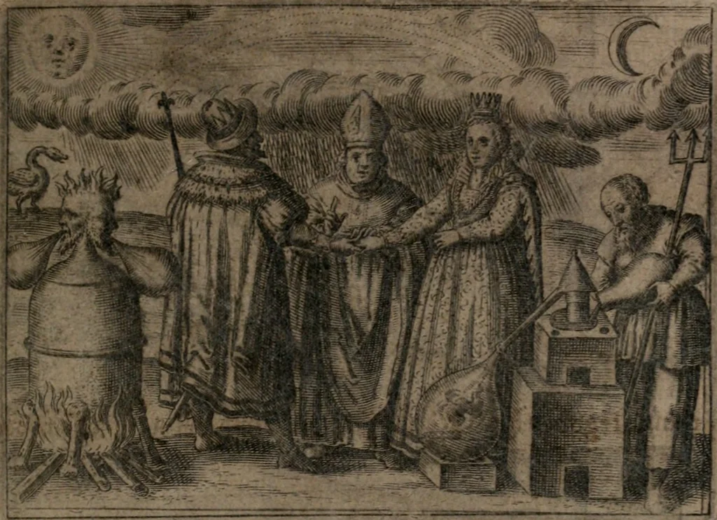 An illustration from Vier tractätlein Fr. Basilii Valentini benedicter ordens von dem grossen stäin der vralten weysen maister, vnd artzneyen menschlicher gesundheyt : deren er in seinen andern schrifften gedencket, aber vor diesem niemahlen an tag kommen seind, alss nemblich seine : 1. Handgriffe vber die bereitung des grossen steins : 2. Handgriffe wie er seine artzneyen gemacht hat : 3. Schlussreden vom sulphure, victriolo, vnnd magnete : 4. Supplementum oder zugabe, 1625, leaf 22