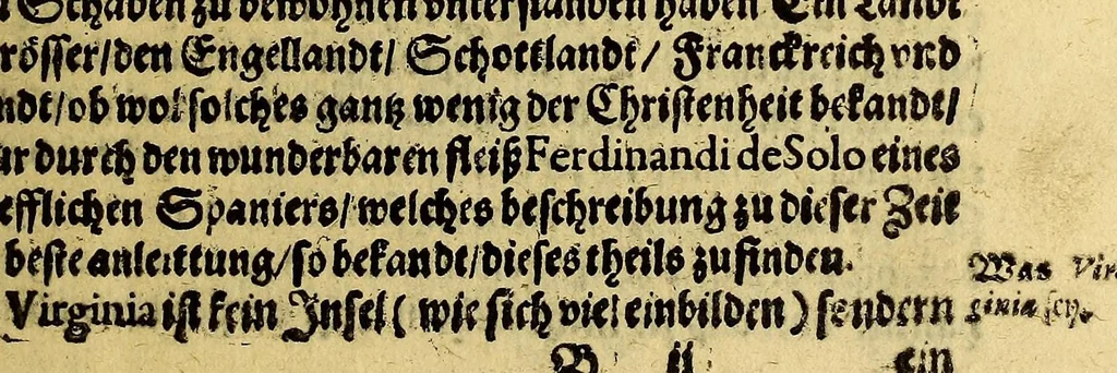 An illustration from Viertzehende Schiffart, oder Gründliche vnd warhaffte Beschreibung dess Neuwen Engellandts, einer Landschafft in Nordt Indien, eines Theils in America, vnter dem Capitein Johann Schmidt, Rittern, Admiral derselben Landschafft, auch dem glücklichen Fortgang so er mit sechs Schiffen deren Orts gehabt. : Beneben einem kurtzen Discurss, wie es ihme auff der Reise ergangen, von Frantzosen gefangen, vnd der Gefängnuss erlediget, vnnd wie es daselbst beschaffen, alles nechst abge fauffenen 1616. Jahrs., 1617, leaf 19