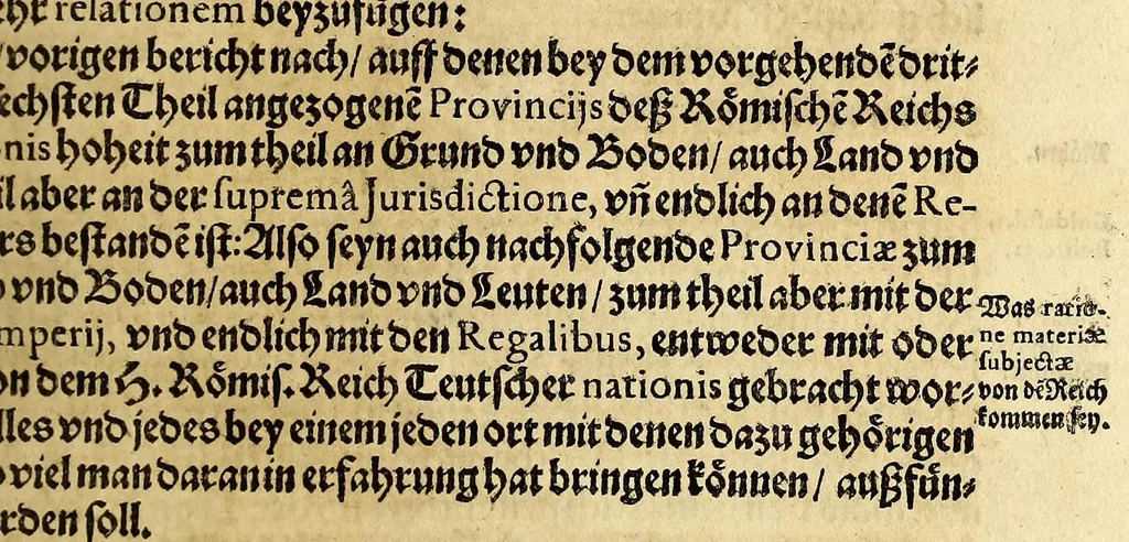 An illustration from Vier vnterschiedliche Relationes Historicae : I. Welche massen die zu gegenwertiger Zeit Regirende Kaiser: auch zu Hungarn vnd Boheim konigliche Majestät fürsich vnd deroselben nechste Bluts verwante zwey vnd dreyssig römische Kaiser titulo Parentum zu Voreltern erlangt habe. II. Durch was mittel das hochlobliche Hauss der Ertzhertzogen zu Österreich zu so viel Land vnd Leuten gelangt. III. Was seithero Caroli Magni Zeiten zu und von dem Reich kommen vnd biss auf dato dabey verbleiber. IV. Welcher gestalt die zugegenwertiger Zeit lebende europaeische Ehristliche König, Chur vnd Fürsten dess Reichs vorgedachten Hochl. Hauss der Ertzhertzogen zu Österreich verwandt sein: vnd welcher massen ihrer samtlichen Genealogia Materno Genere auf Rudolphum I. Kom Kaiser. vnd andere österreichische Herrn gebracht werden könne., 1636, leaf 219