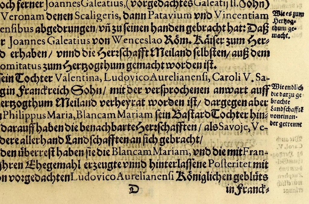 An illustration from Vier vnterschiedliche Relationes Historicae : I. Welche massen die zu gegenwertiger Zeit Regirende Kaiser: auch zu Hungarn vnd Boheim konigliche Majestät fürsich vnd deroselben nechste Bluts verwante zwey vnd dreyssig römische Kaiser titulo Parentum zu Voreltern erlangt habe. II. Durch was mittel das hochlobliche Hauss der Ertzhertzogen zu Österreich zu so viel Land vnd Leuten gelangt. III. Was seithero Caroli Magni Zeiten zu und von dem Reich kommen vnd biss auf dato dabey verbleiber. IV. Welcher gestalt die zugegenwertiger Zeit lebende europaeische Ehristliche König, Chur vnd Fürsten dess Reichs vorgedachten Hochl. Hauss der Ertzhertzogen zu Österreich verwandt sein: vnd welcher massen ihrer samtlichen Genealogia Materno Genere auf Rudolphum I. Kom Kaiser. vnd andere österreichische Herrn gebracht werden könne., 1636, leaf 49
