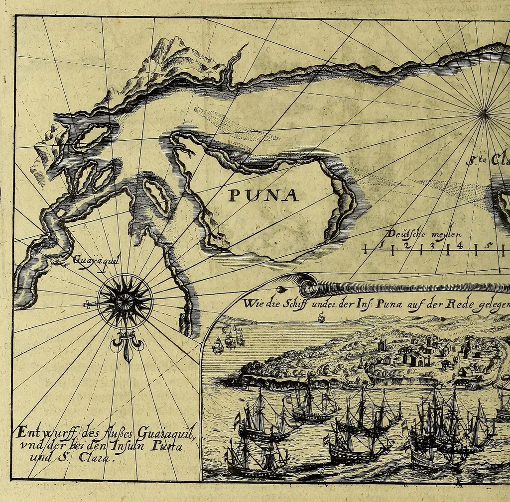 An illustration from Vierzehender Theil Americanischer Historien, : inhaltend, erstlich, warhafftige Beschreibung etlicher West-Indianischer Landen in dem Theil Americae gegen Mitternacht hinder Nova Hispania gelegen, alss New Mexico, Cibola, Cinaloa, Quiuira, vnd anderer, deren bissher in vnserm West-Indianischen Werck Theils gar nicht, theils sehr wenig gedacht worden, sampt Denckwürdigen Geschichten vnd Wunderwercken der Natur in Jucatan, Guatimala, Fonduras, vnd Panama, wie auch vom Zustandt etlicher Englischen Colonien, wie sich die in lauffendem 1630. Jahr befinden. Zum andern, eine Schiffart der Holländer vnder dem Admiral Jacob Eremiten vmb die gantze Welt, vnd was ihm auff dieser sehr langen vnd gefährlichen Reyse begegnet, alles in Form eines Jurnals oder Tagregisters fleissig verzeichnet. Zum dritten, historische Erzehlung, welcher gestalt die sehr reiche Spanische Silberflotta durch Peter Hein, General der Holländischen Armada in dem Hafen Matanza der Insul Cuba im September dess Jahrs 1628. ertapt vnd heim gebracht worden. Zum Vierdten, was massen die Statt Olinda de Fernambucco in Brasilien, sampt dem Meerport vnd dabey Ligenden Castellan, durch die Holländer vnder dem General Heinrich Cornelis Lunck erobert worden, im Monat Februario dess Jahrs 1630. Alles mit zugehörigen Tafeln vnd Kupfferstücken gezieret, verlegt vnd an Tag gegeben, 1630, leaf 62