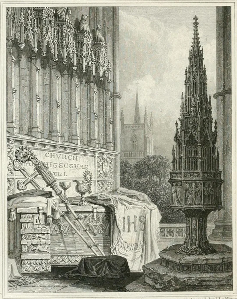 An illustration from Views of the most interesting collegiate and parochial churches in Great Britain; including screens, fonts, monuments .., 1824, leaf 7