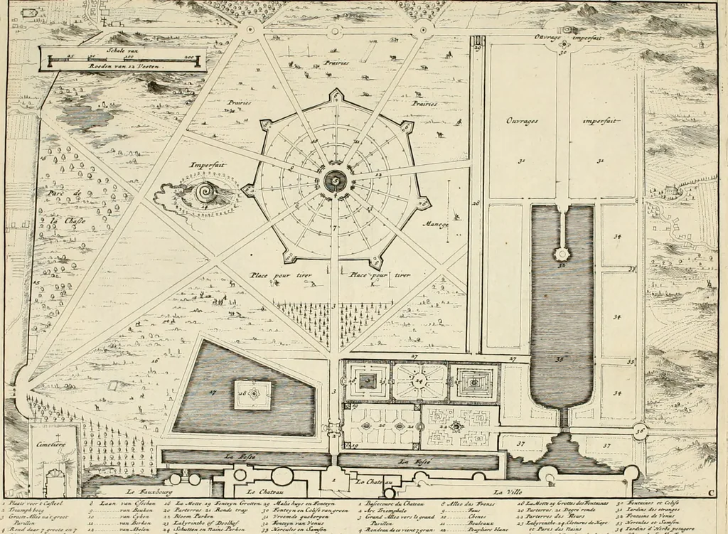 An illustration from Villa Angiana, vulgo het Perc van Anguien, 1685, leaf 13